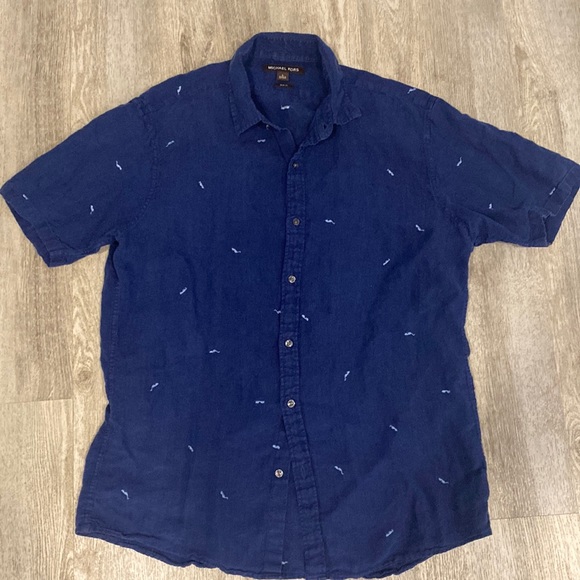 Michael Kors Navy Linen Short Sleeve Embroidered Shirt - Picture 2 of 7